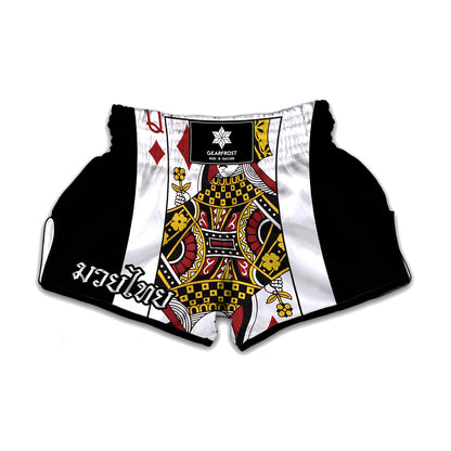 Queen Of Diamonds Playing Card Print Muay Thai Boxing Shorts