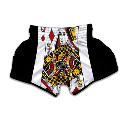 Queen Of Diamonds Playing Card Print Muay Thai Boxing Shorts