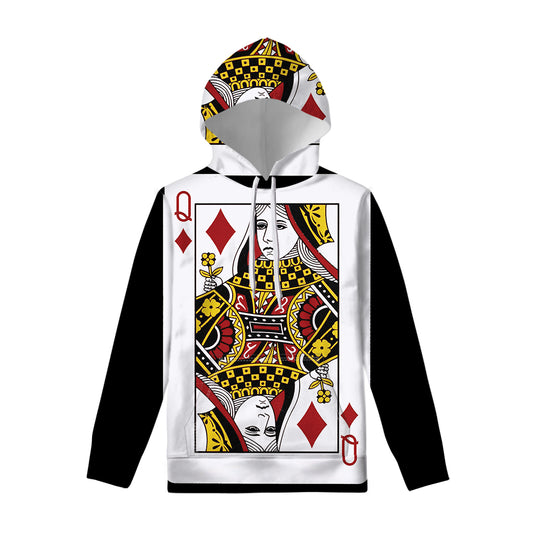 Queen Of Diamonds Playing Card Print Pullover Hoodie