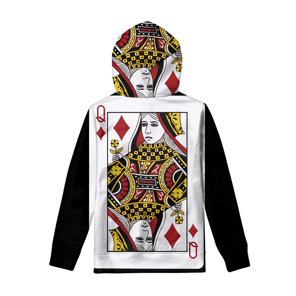 Queen Of Diamonds Playing Card Print Pullover Hoodie
