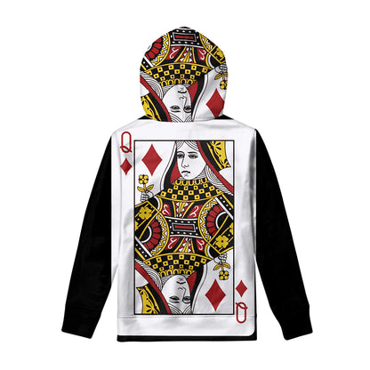 Queen Of Diamonds Playing Card Print Pullover Hoodie