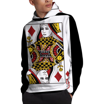 Queen Of Diamonds Playing Card Print Pullover Hoodie