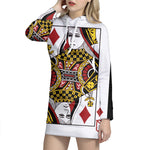Queen Of Diamonds Playing Card Print Pullover Hoodie Dress