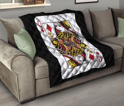 Queen Of Diamonds Playing Card Print Quilt