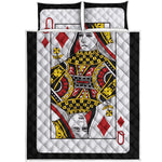 Queen Of Diamonds Playing Card Print Quilt Bed Set