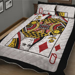 Queen Of Diamonds Playing Card Print Quilt Bed Set