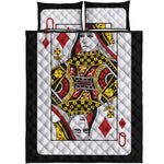 Queen Of Diamonds Playing Card Print Quilt Bed Set