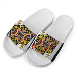 Queen Of Diamonds Playing Card Print White Slide Sandals