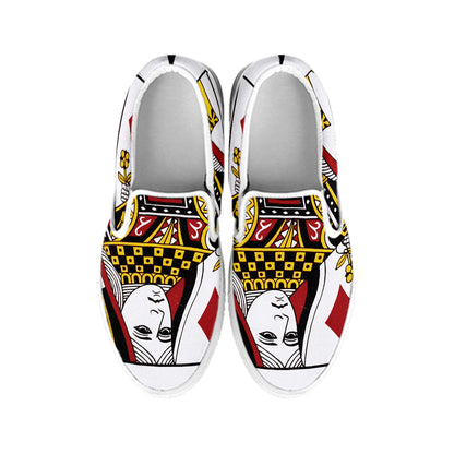 Queen Of Diamonds Playing Card Print White Slip On Shoes