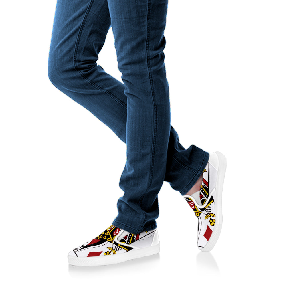 Queen Of Diamonds Playing Card Print White Slip On Shoes