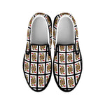 Queen Of Hearts Playing Card Pattern Print Black Slip On Shoes