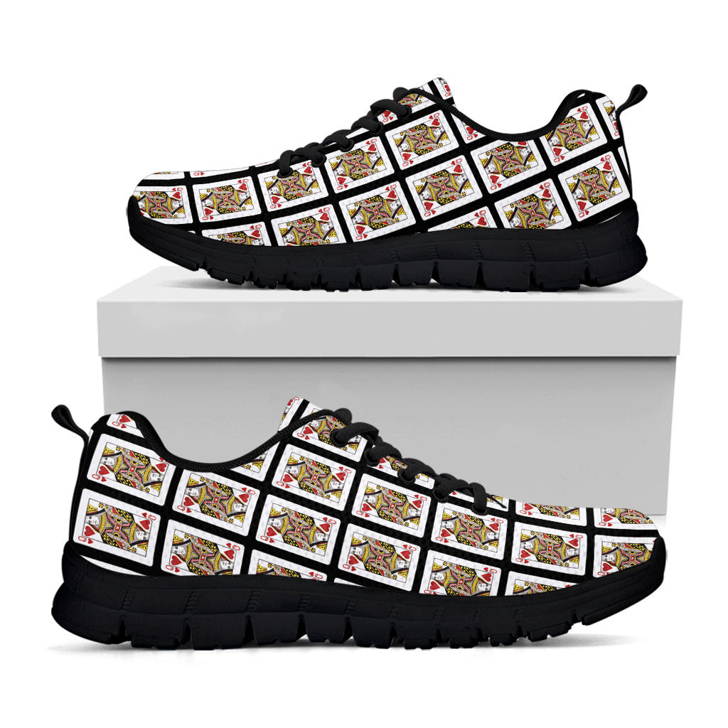 Queen Of Hearts Playing Card Pattern Print Black Sneakers