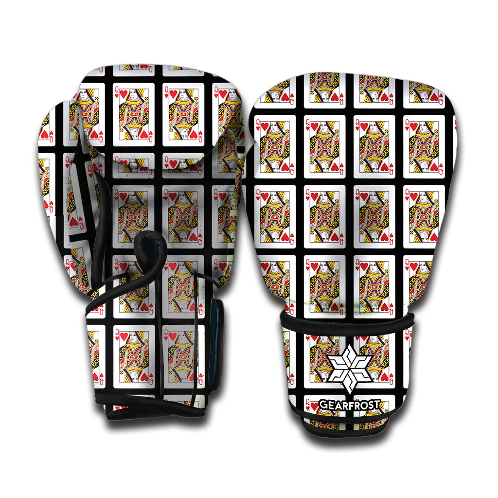 Queen Of Hearts Playing Card Pattern Print Boxing Gloves