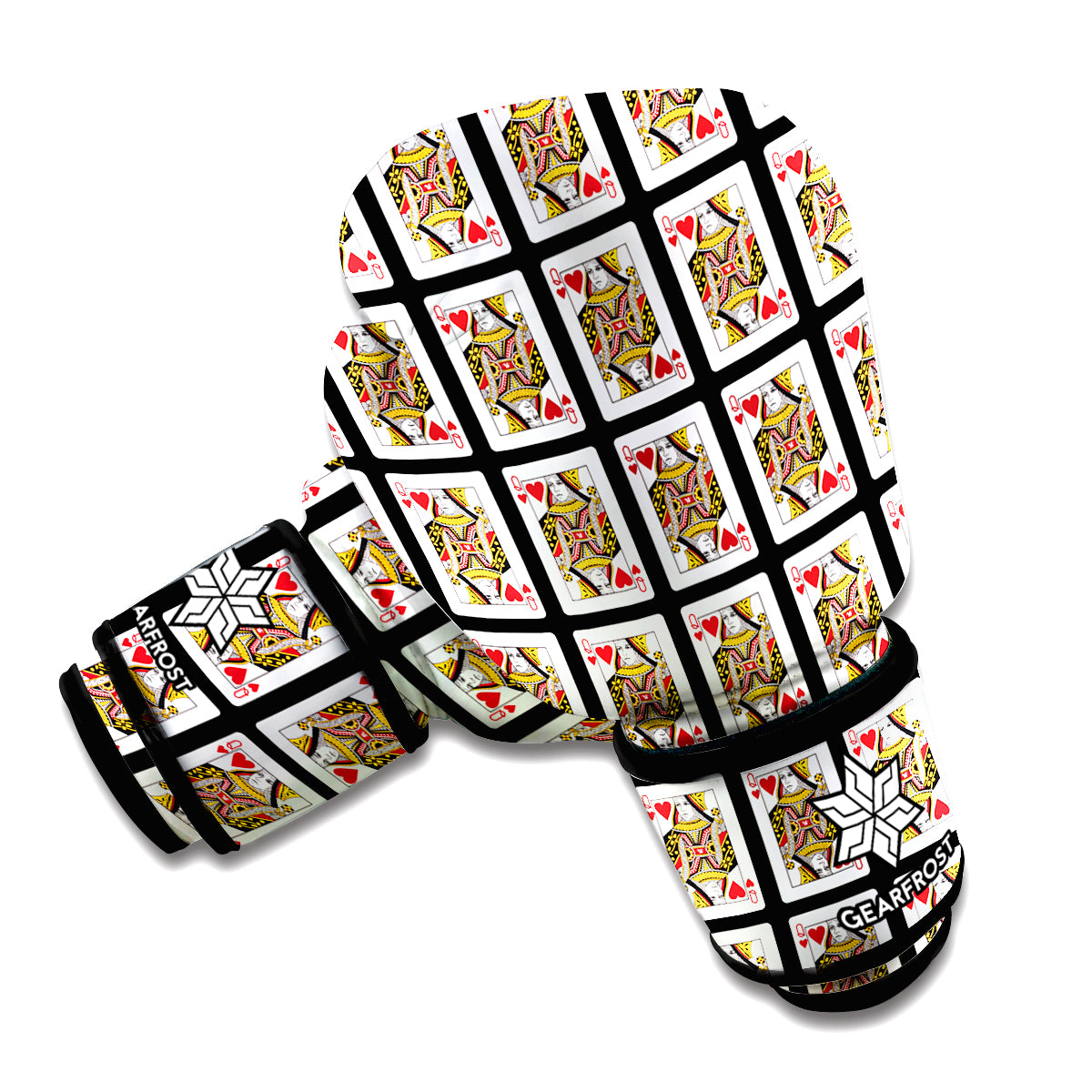 Queen Of Hearts Playing Card Pattern Print Boxing Gloves