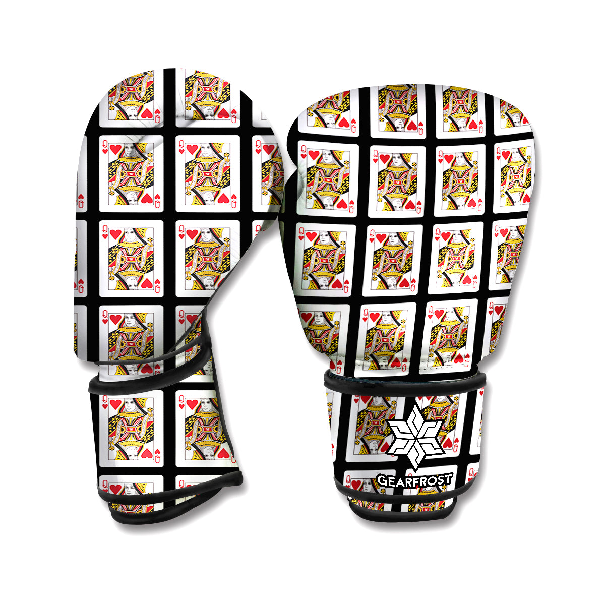 Queen Of Hearts Playing Card Pattern Print Boxing Gloves