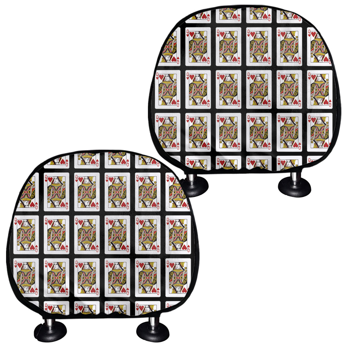Queen Of Hearts Playing Card Pattern Print Car Headrest Covers