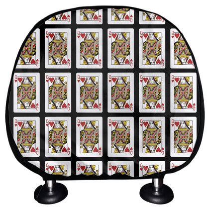 Queen Of Hearts Playing Card Pattern Print Car Headrest Covers