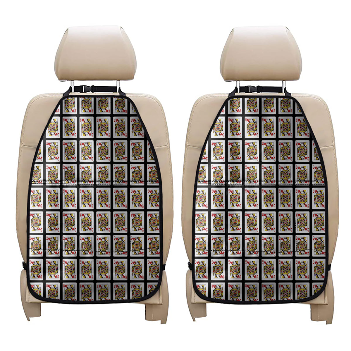 Queen Of Hearts Playing Card Pattern Print Car Seat Organizers