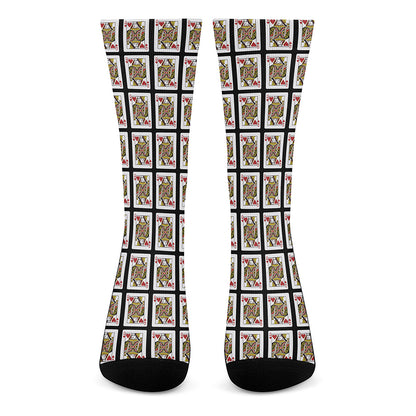 Queen Of Hearts Playing Card Pattern Print Crew Socks