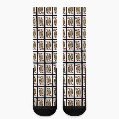 Queen Of Hearts Playing Card Pattern Print Crew Socks