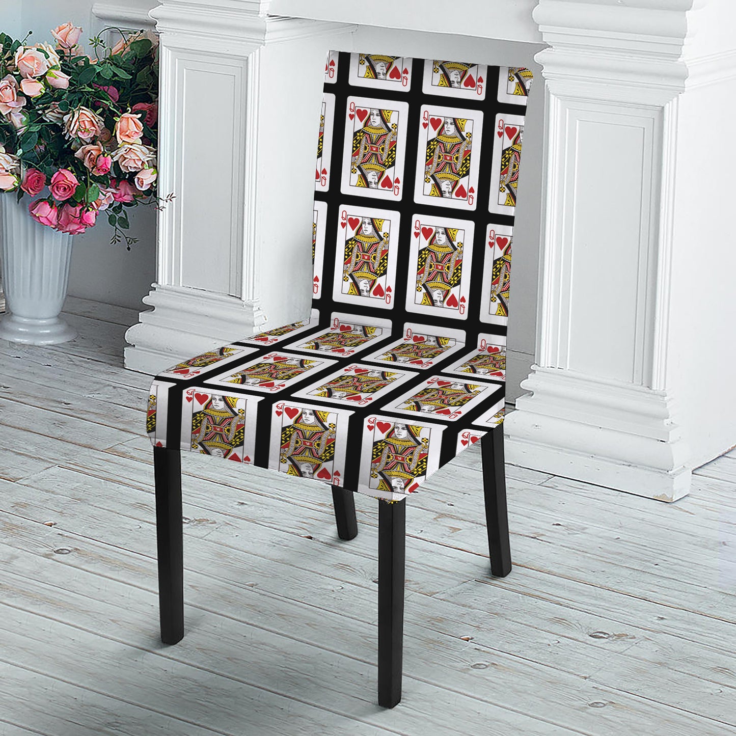 Queen Of Hearts Playing Card Pattern Print Dining Chair Slipcover