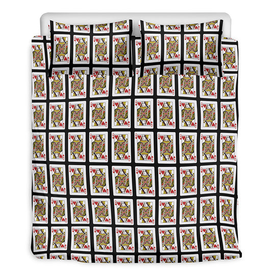 Queen Of Hearts Playing Card Pattern Print Duvet Cover Bedding Set