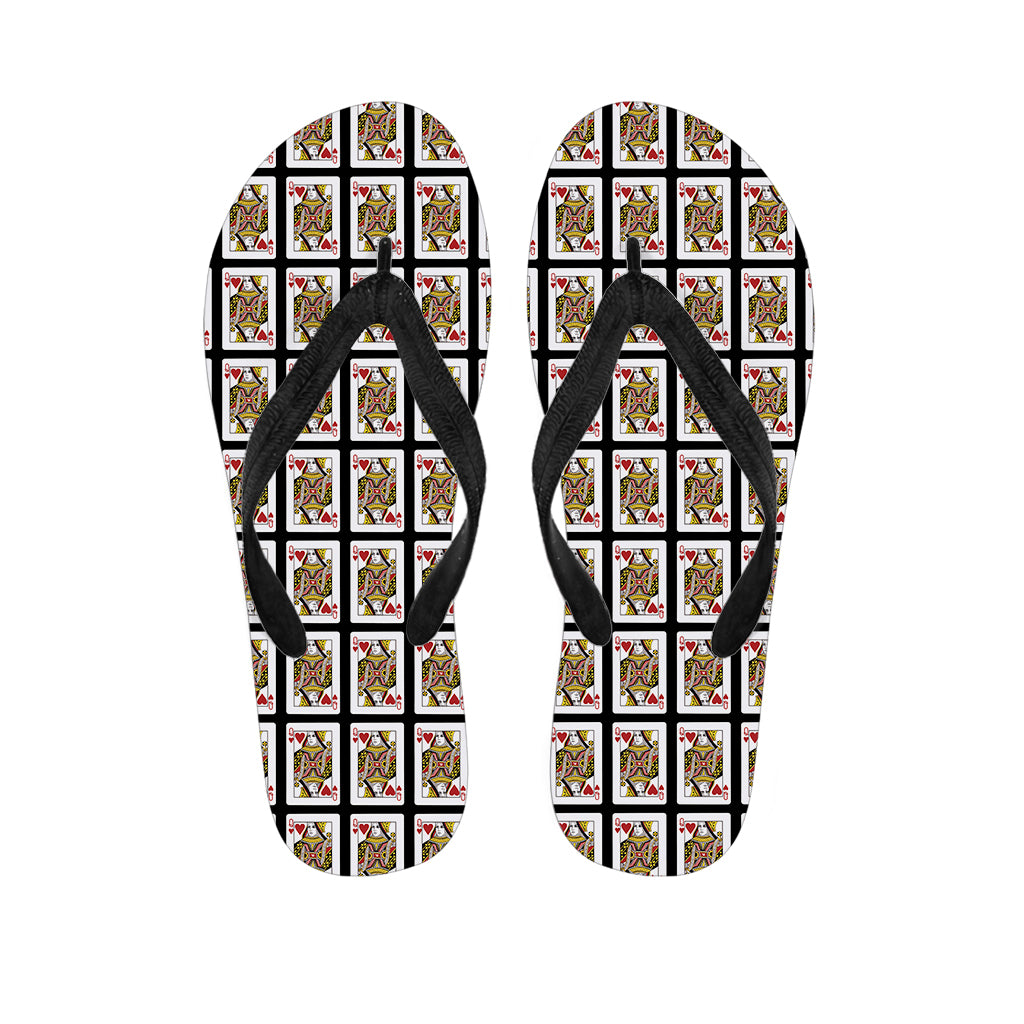 Queen Of Hearts Playing Card Pattern Print Flip Flops