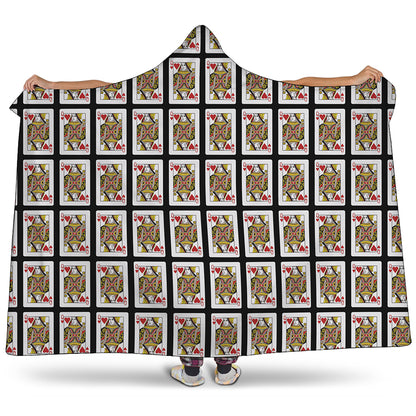 Queen Of Hearts Playing Card Pattern Print Hooded Blanket
