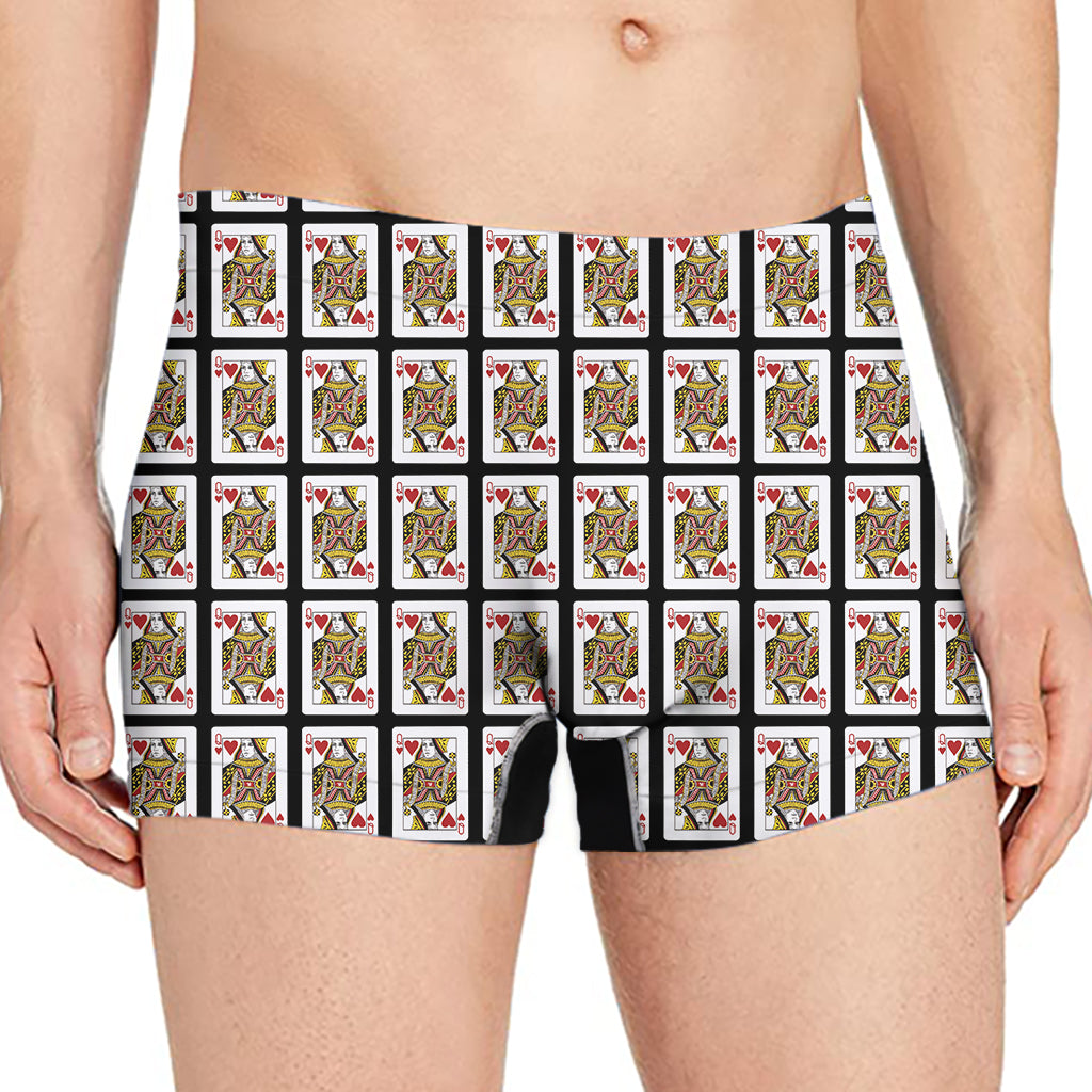 Queen Of Hearts Playing Card Pattern Print Men's Boxer Briefs