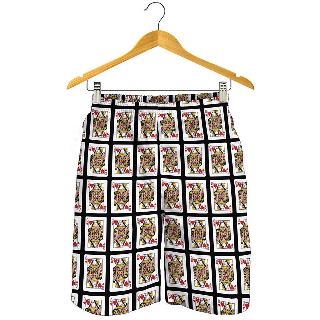 Queen Of Hearts Playing Card Pattern Print Men's Shorts