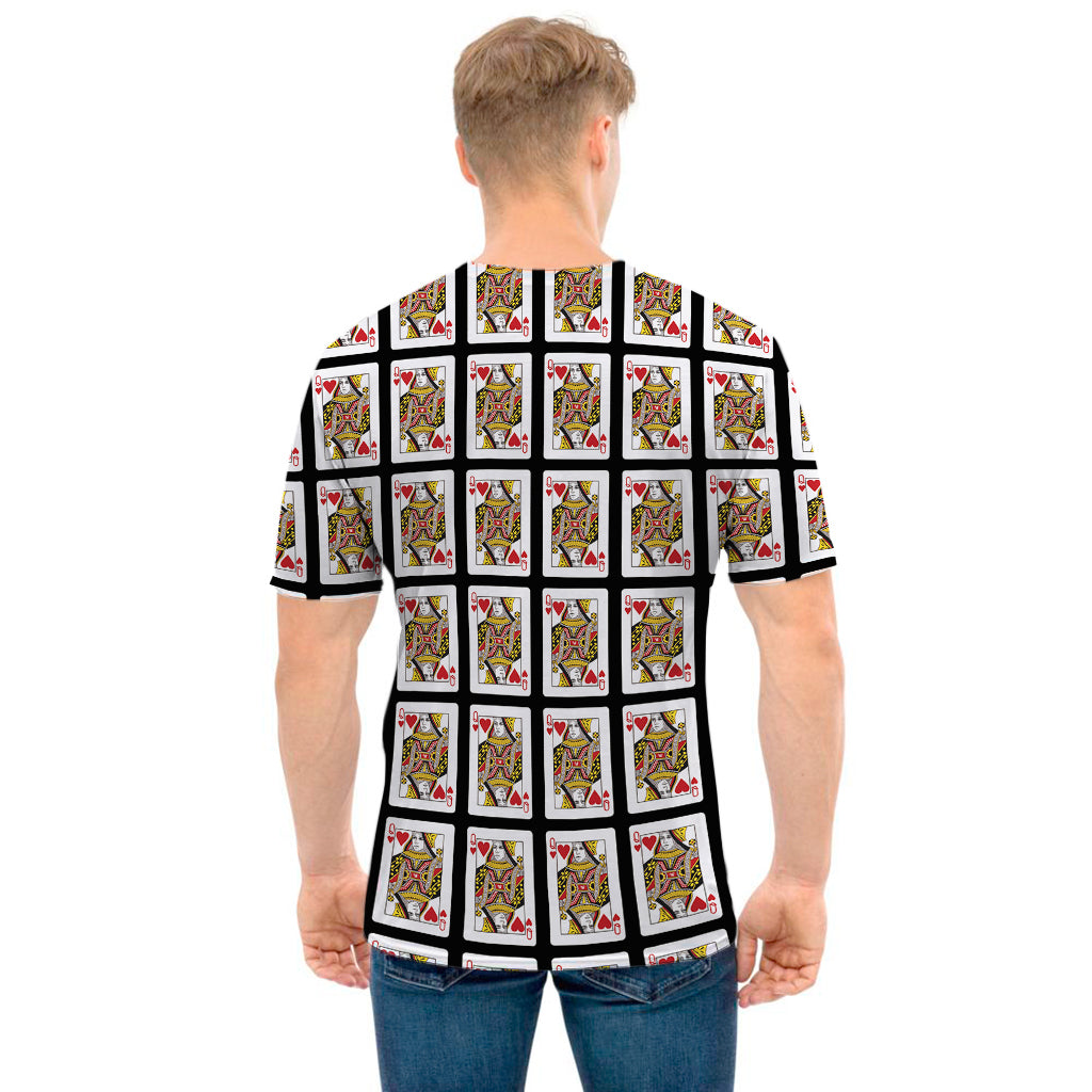 Queen Of Hearts Playing Card Pattern Print Men's T-Shirt