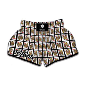 Queen Of Hearts Playing Card Pattern Print Muay Thai Boxing Shorts