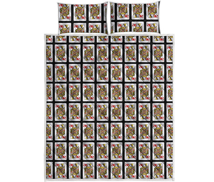 Queen Of Hearts Playing Card Pattern Print Quilt Bed Set