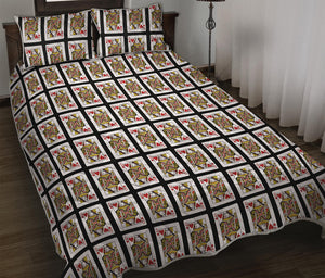 Queen Of Hearts Playing Card Pattern Print Quilt Bed Set