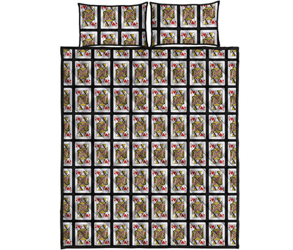 Queen Of Hearts Playing Card Pattern Print Quilt Bed Set