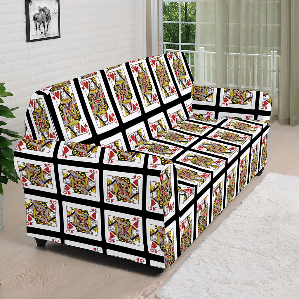 Queen Of Hearts Playing Card Pattern Print Sofa Cover