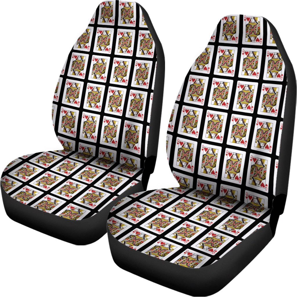 Queen Of Hearts Playing Card Pattern Print Universal Fit Car Seat Covers