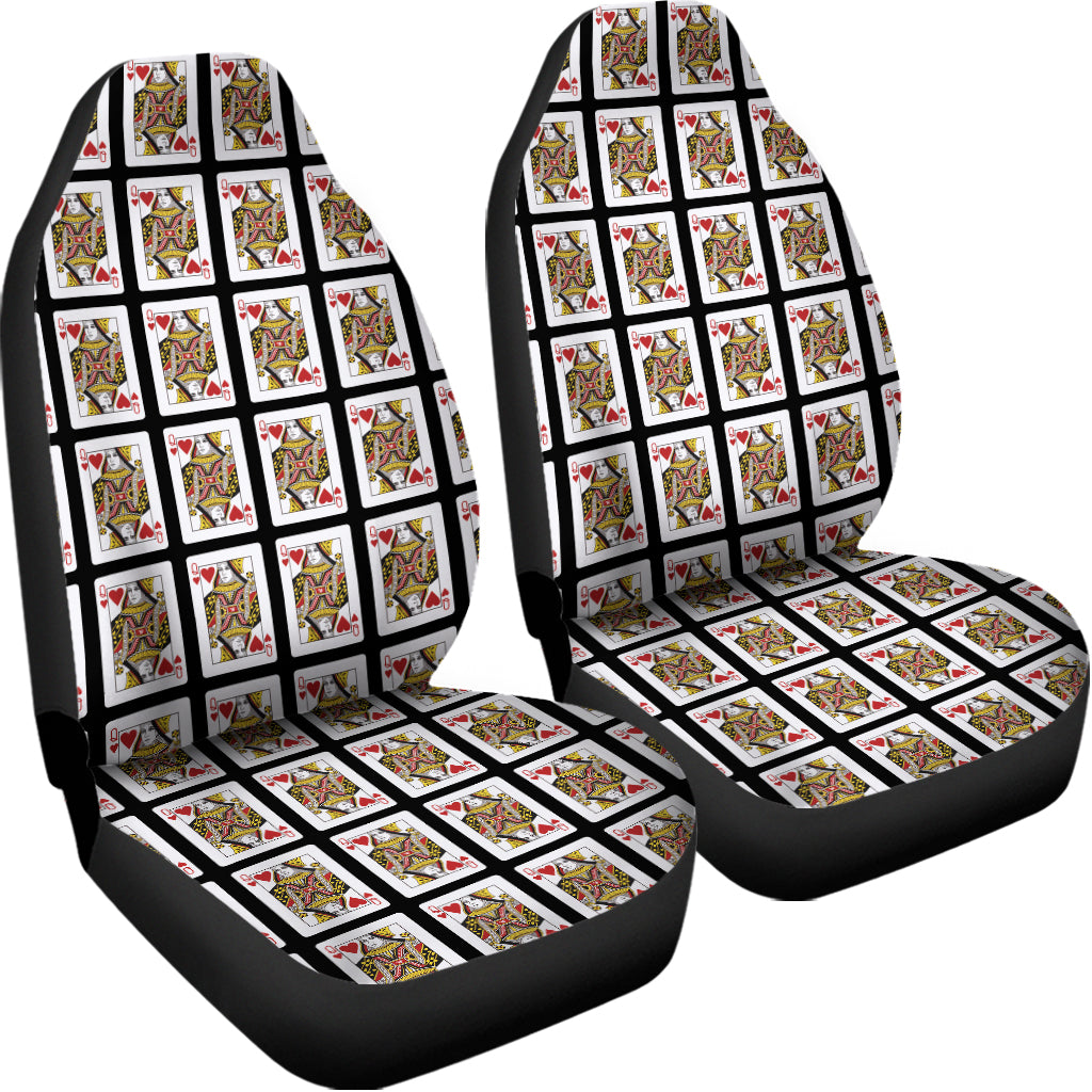 Queen Of Hearts Playing Card Pattern Print Universal Fit Car Seat Covers