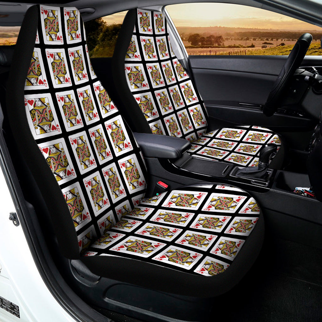 Queen Of Hearts Playing Card Pattern Print Universal Fit Car Seat Covers