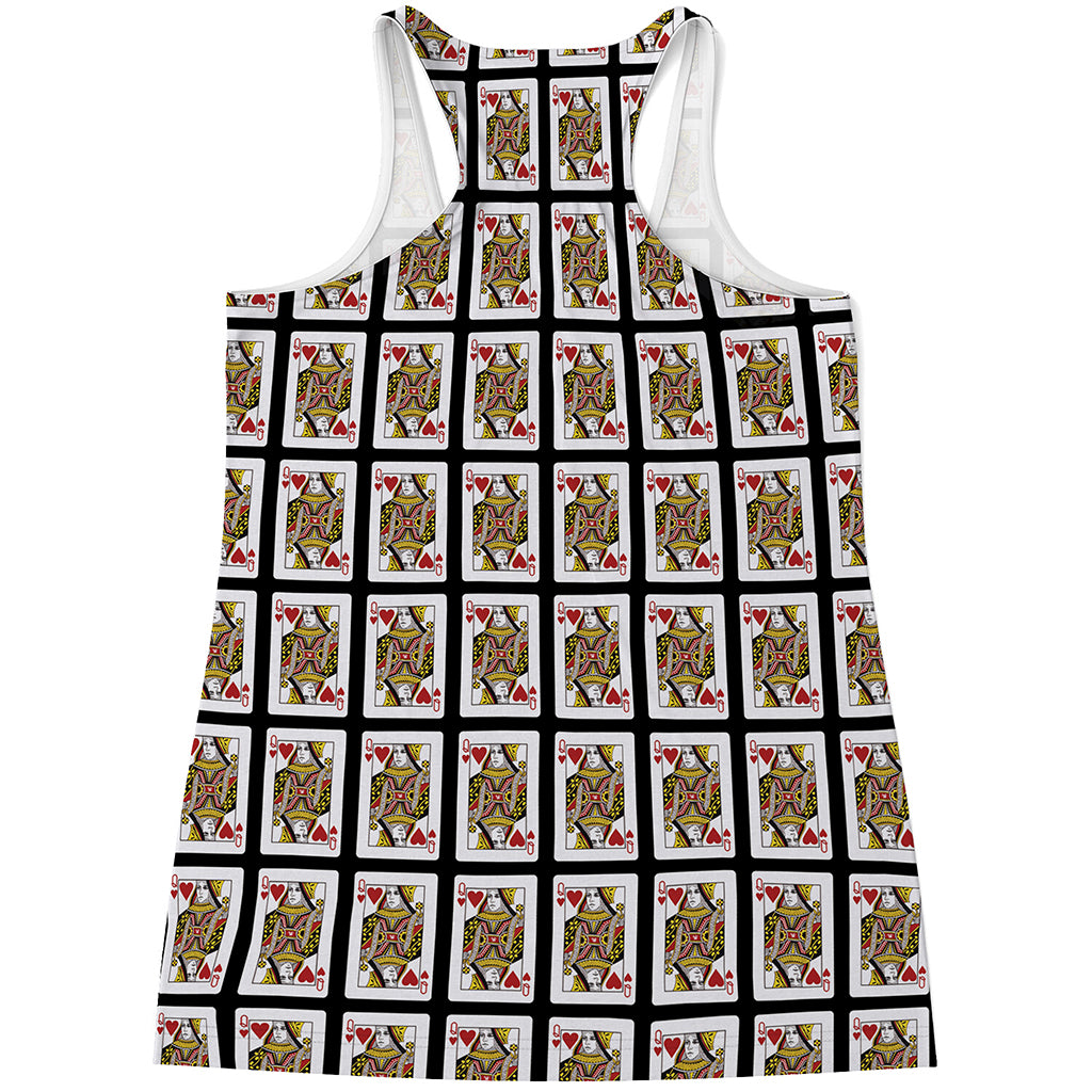 Queen Of Hearts Playing Card Pattern Print Women's Racerback Tank Top