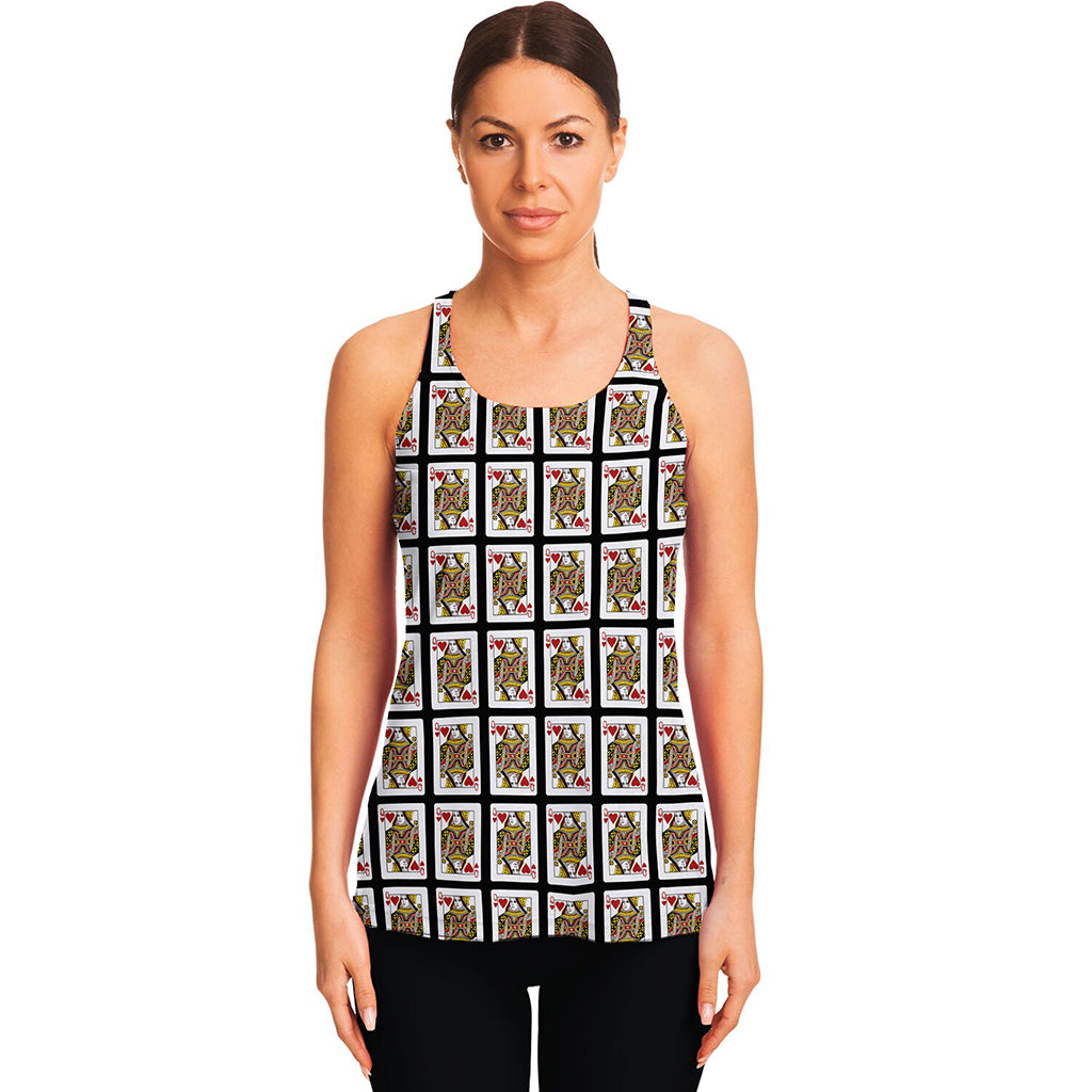 Queen Of Hearts Playing Card Pattern Print Women's Racerback Tank Top