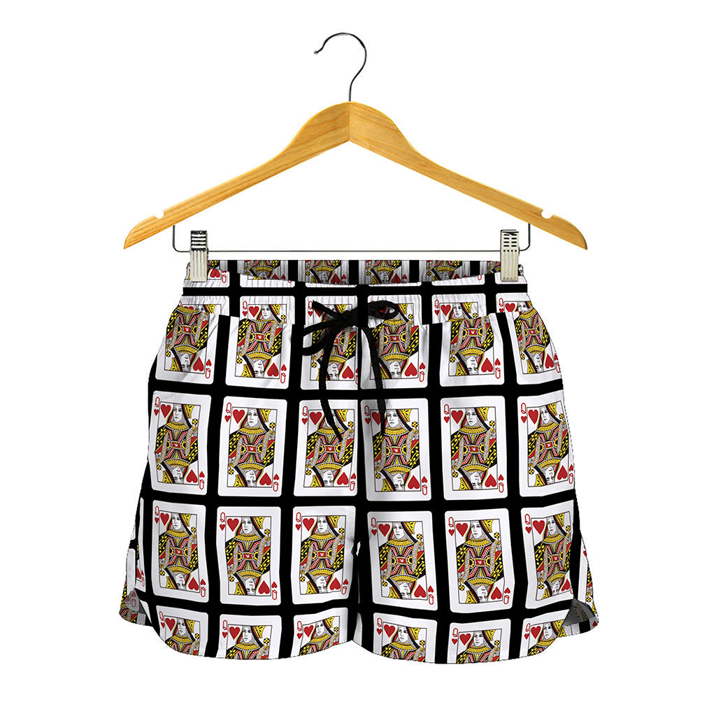 Queen Of Hearts Playing Card Pattern Print Women's Shorts