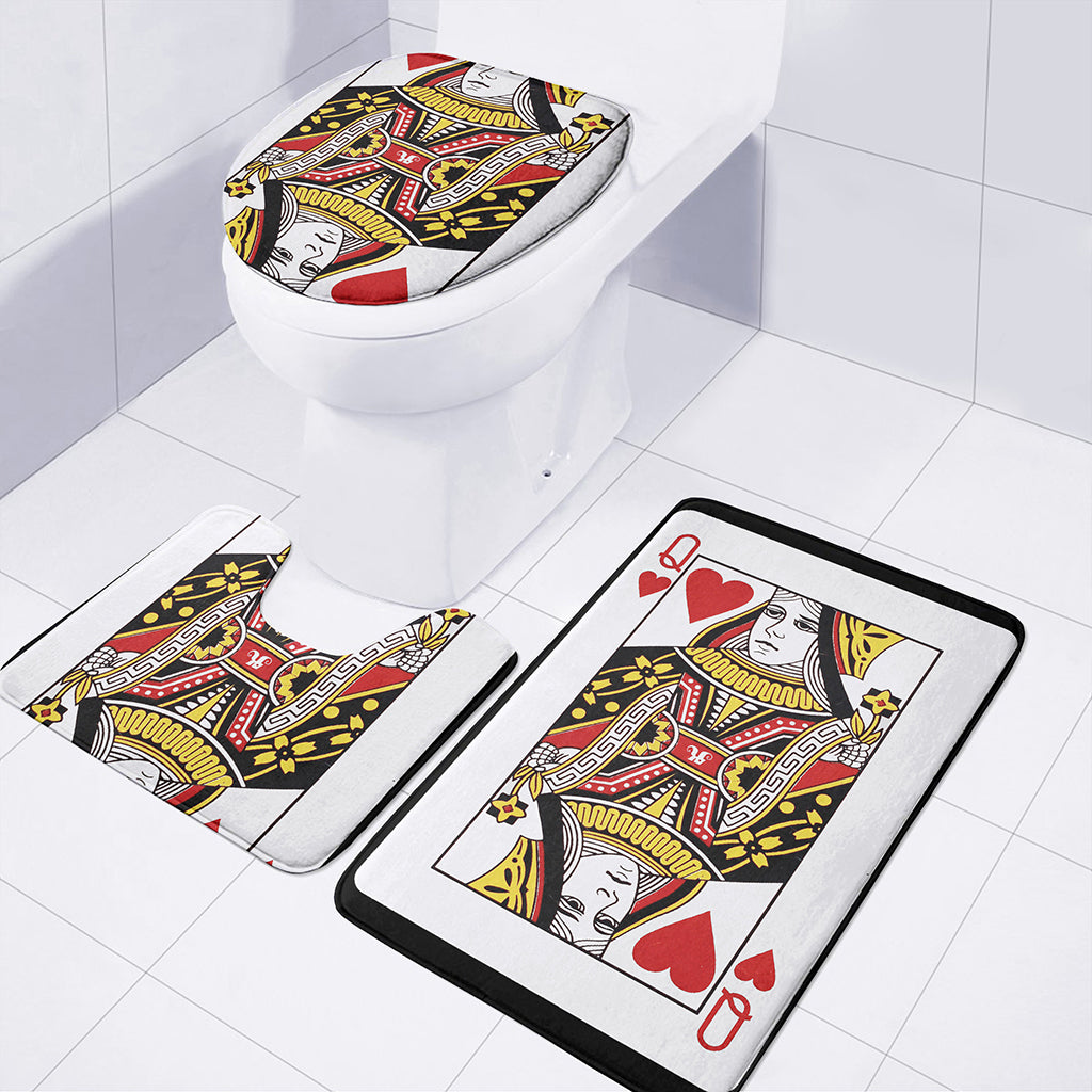 Queen Of Hearts Playing Card Print 3 Piece Bath Mat Set