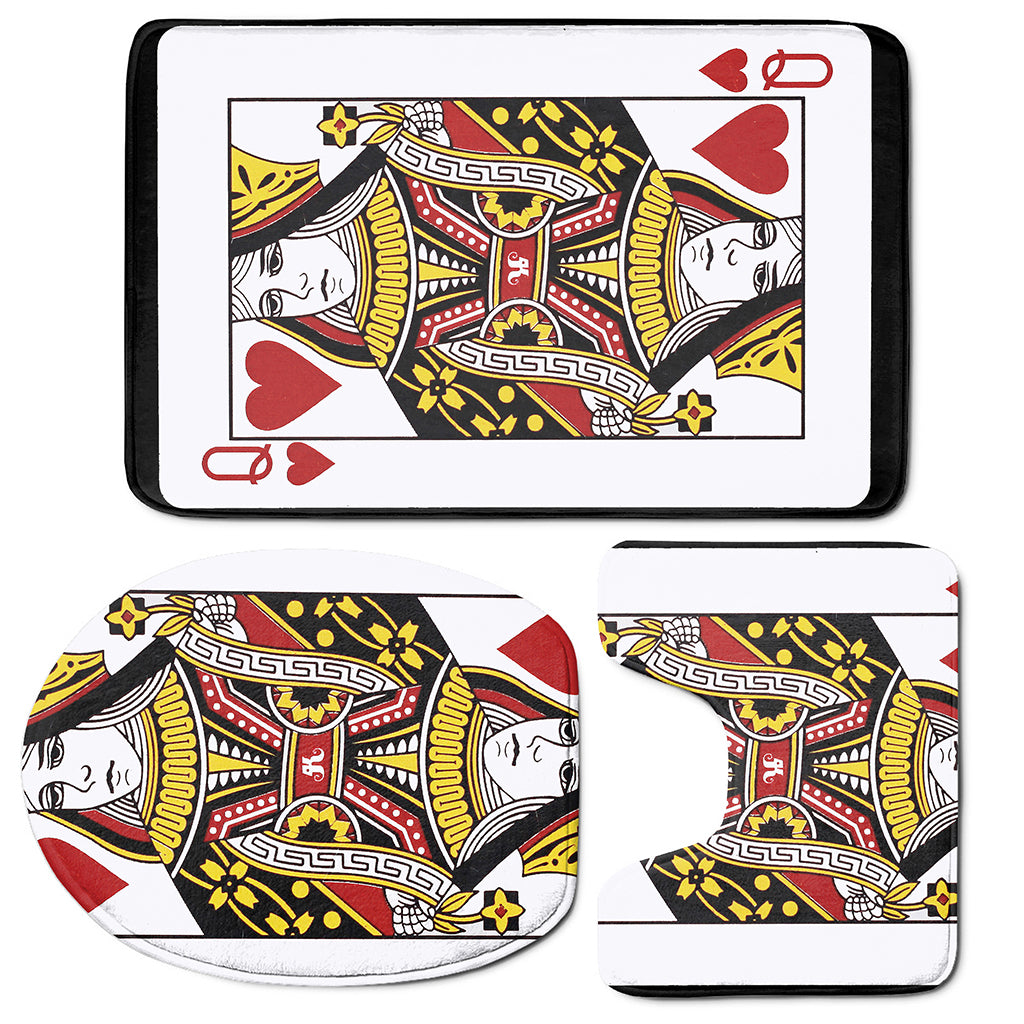 Queen Of Hearts Playing Card Print 3 Piece Bath Mat Set