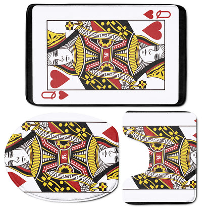 Queen Of Hearts Playing Card Print 3 Piece Bath Mat Set