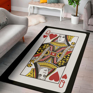 Queen Of Hearts Playing Card Print Area Rug