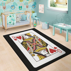 Queen Of Hearts Playing Card Print Area Rug