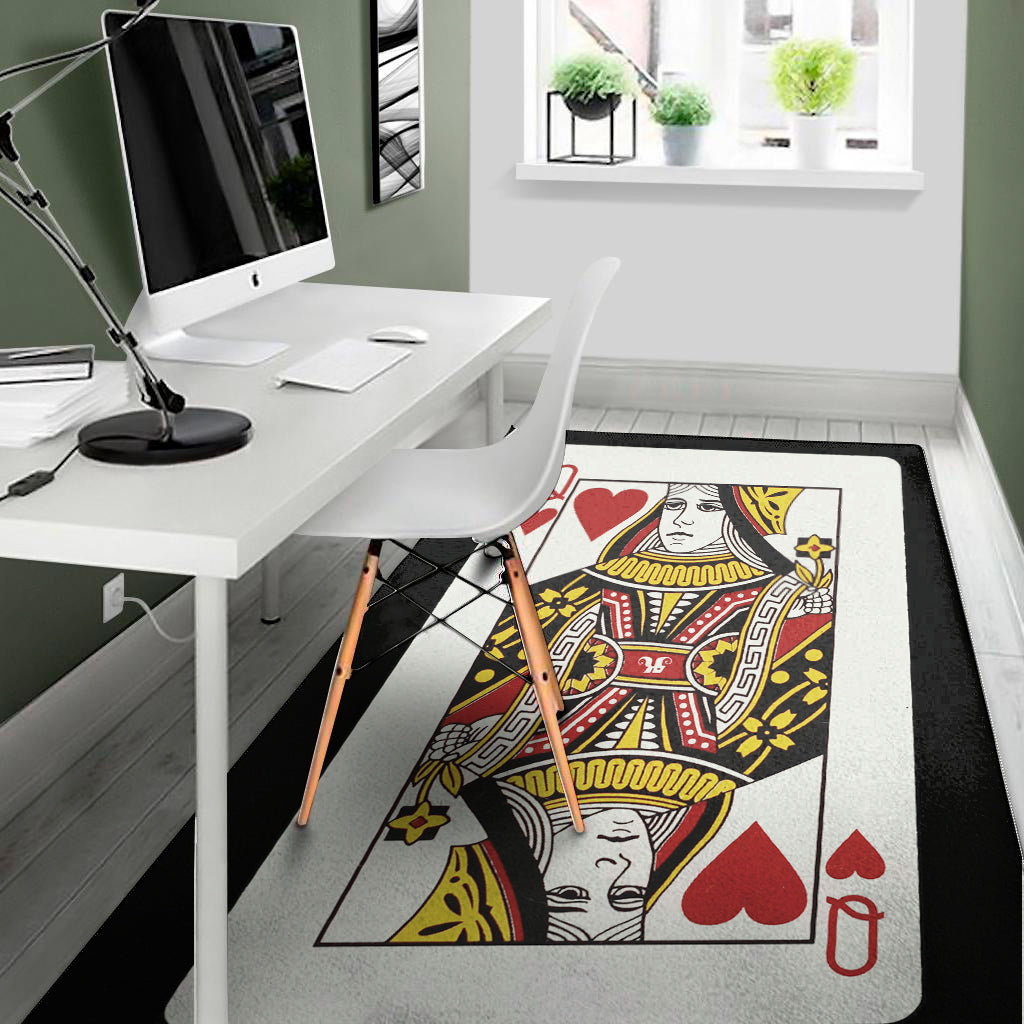 Queen Of Hearts Playing Card Print Area Rug