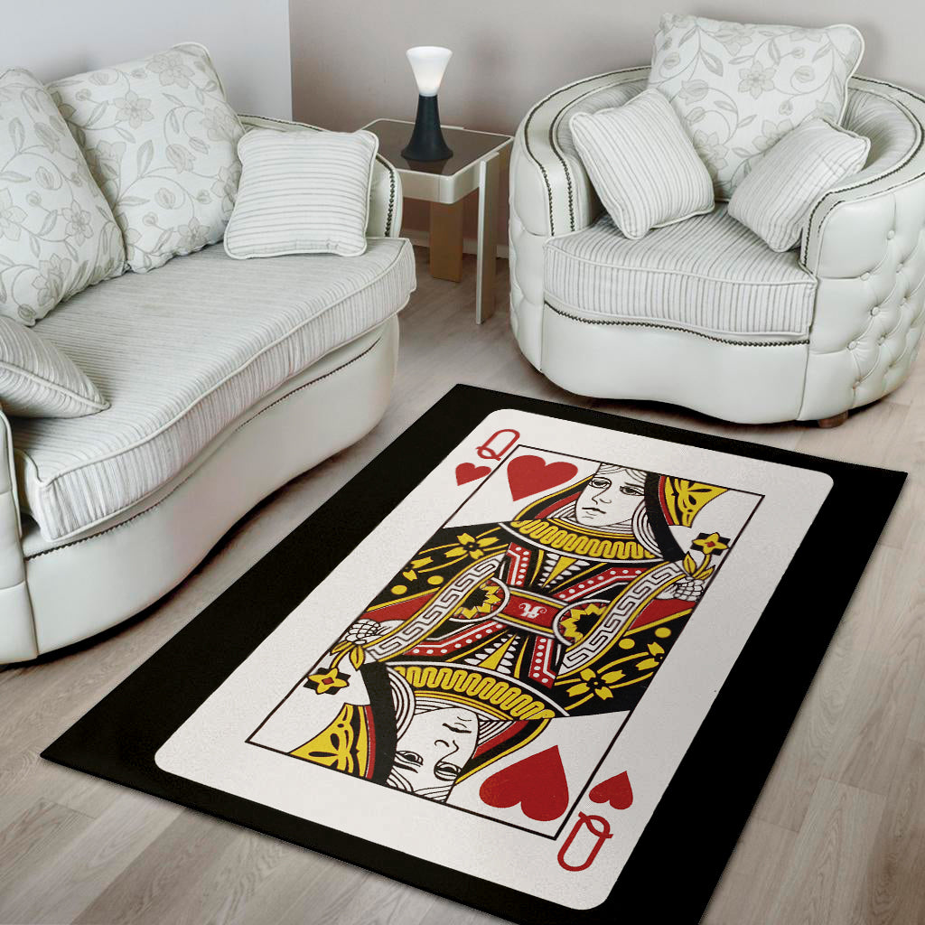 Queen Of Hearts Playing Card Print Area Rug