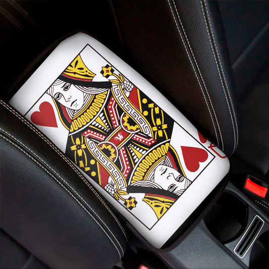 Queen Of Hearts Playing Card Print Car Center Console Cover
